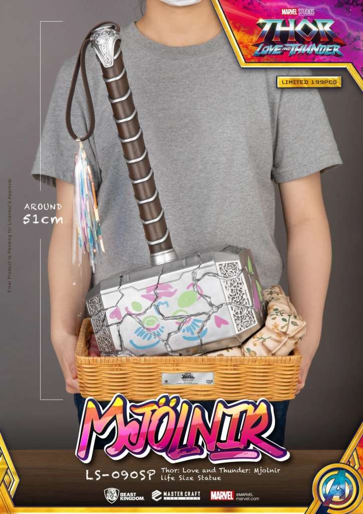 Mjölnir Livsstor Staty av Thor - Love och Thunder Limited Edition beast kingdom