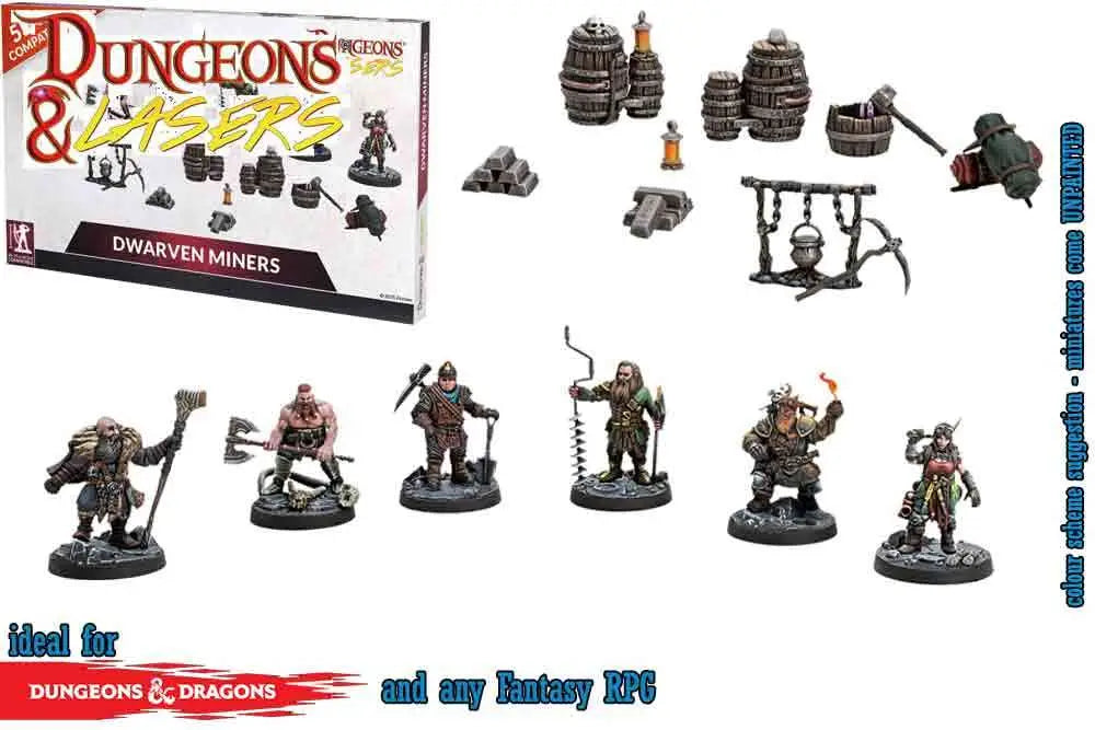 Dungeons & Lasers: Dvärgruvarbetare - Detaljerade miniatyrfigurer för äventyr och samling