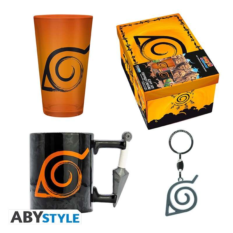 Naruto Shippuden Konoha Glass 3D Nyckelring & 3D Mug Premium Stort Gåvoset abystyle studio