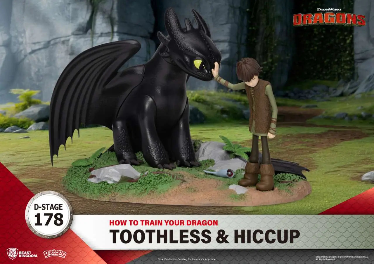 Draktränaren Tandlöse & Hiccup - Detaljerad Diorama från Beast Kingdoms D-Stage-serie