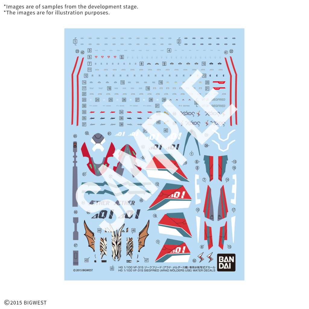 Hg vf-31s Siegfried Arad Moulders – Använd Dekaler bandai model kit gunpla
