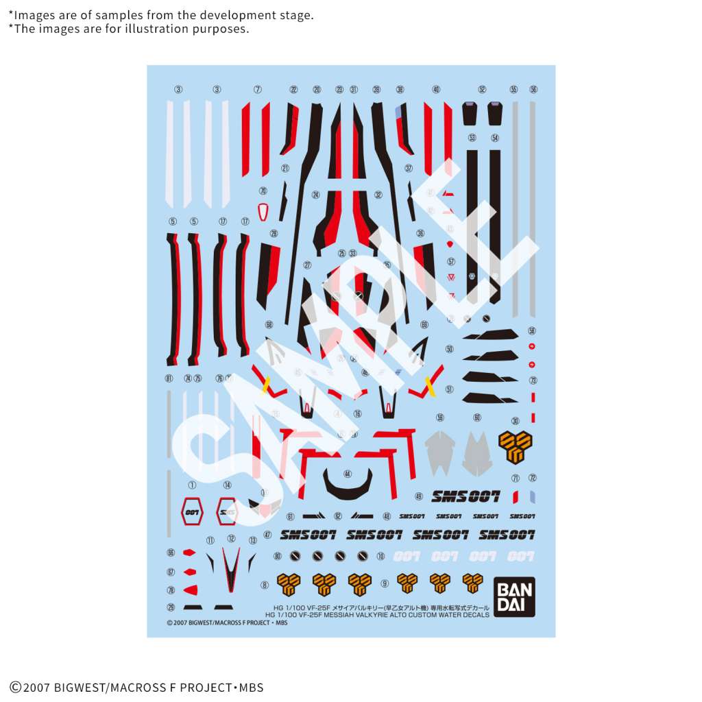 Hg vf-25f Messiah Valkyrie Alto Custom Vattendekaler bandai model kit gunpla