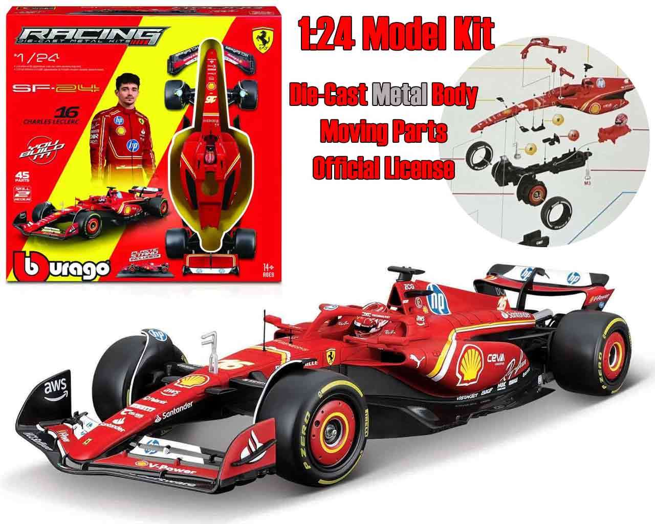 Ferrari F1 SF-24 - N.16 Charles Leclerc med hjälm - Modellkit 1:24 bburago