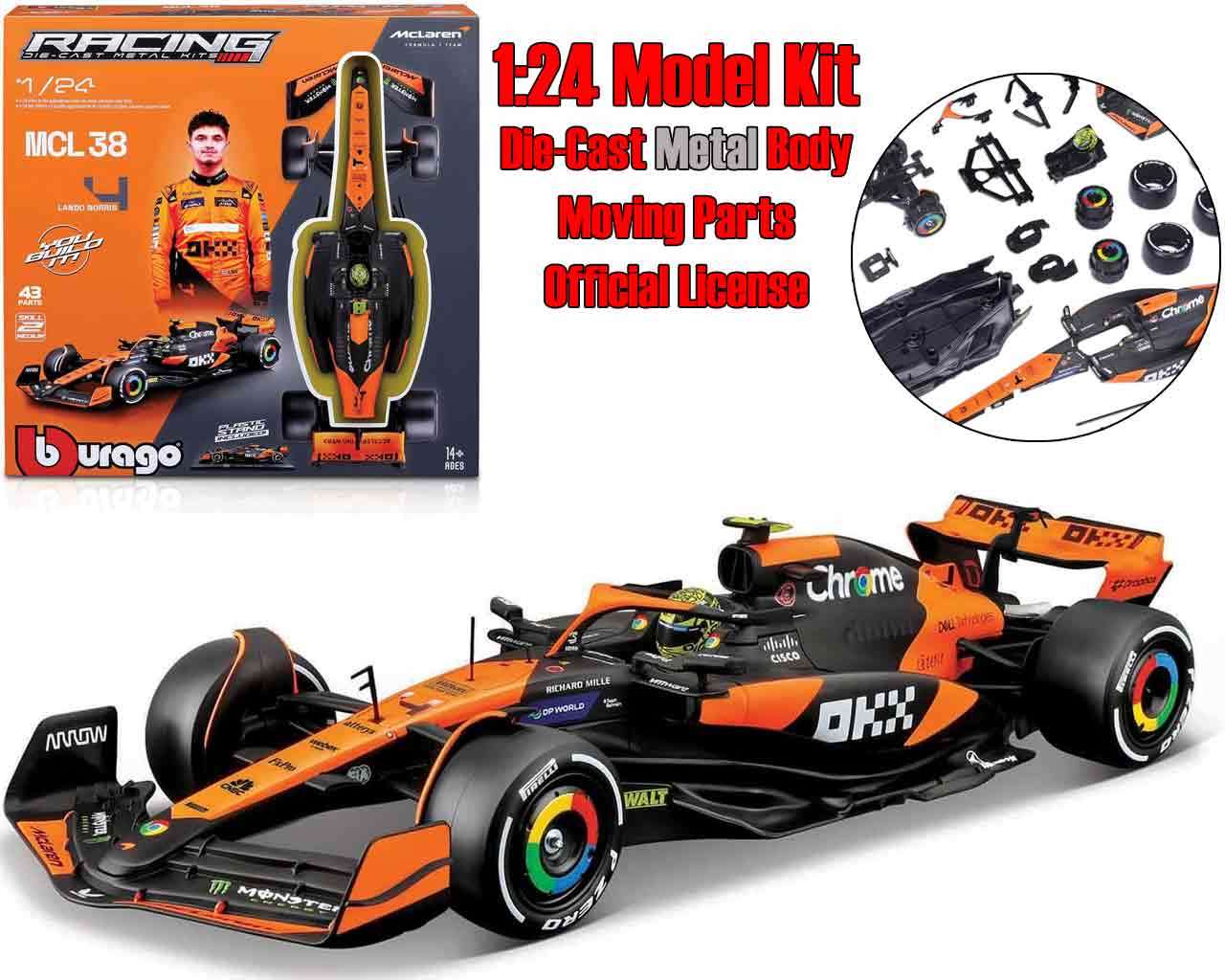 McLaren F1 MCL38 - Lando Norris med hjälm - Modellkit 1:24 bburago