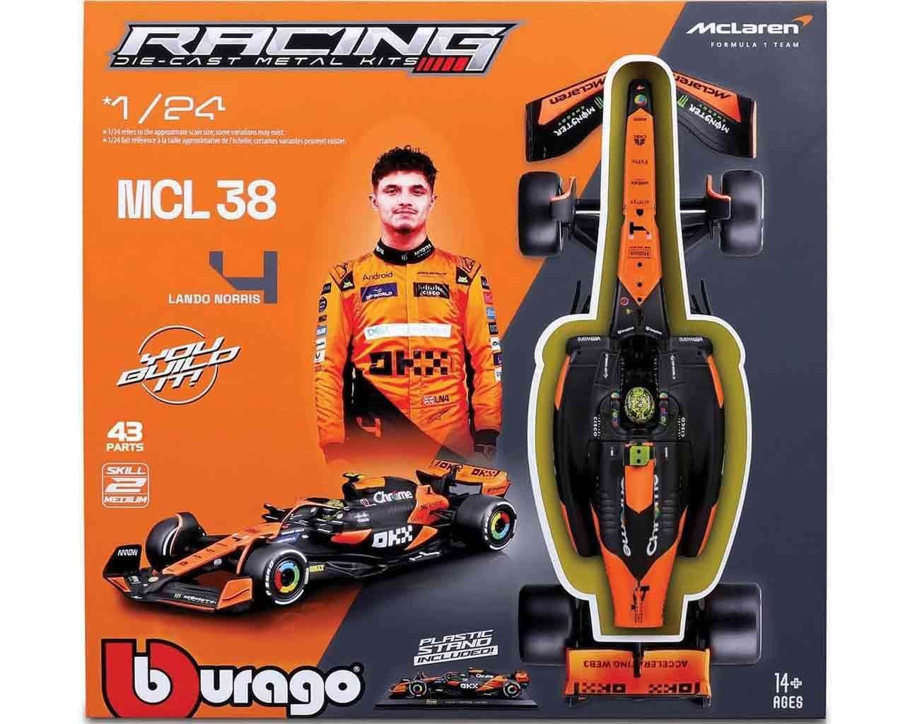McLaren F1 MCL38 - Lando Norris med hjälm - Modellkit 1:24 bburago