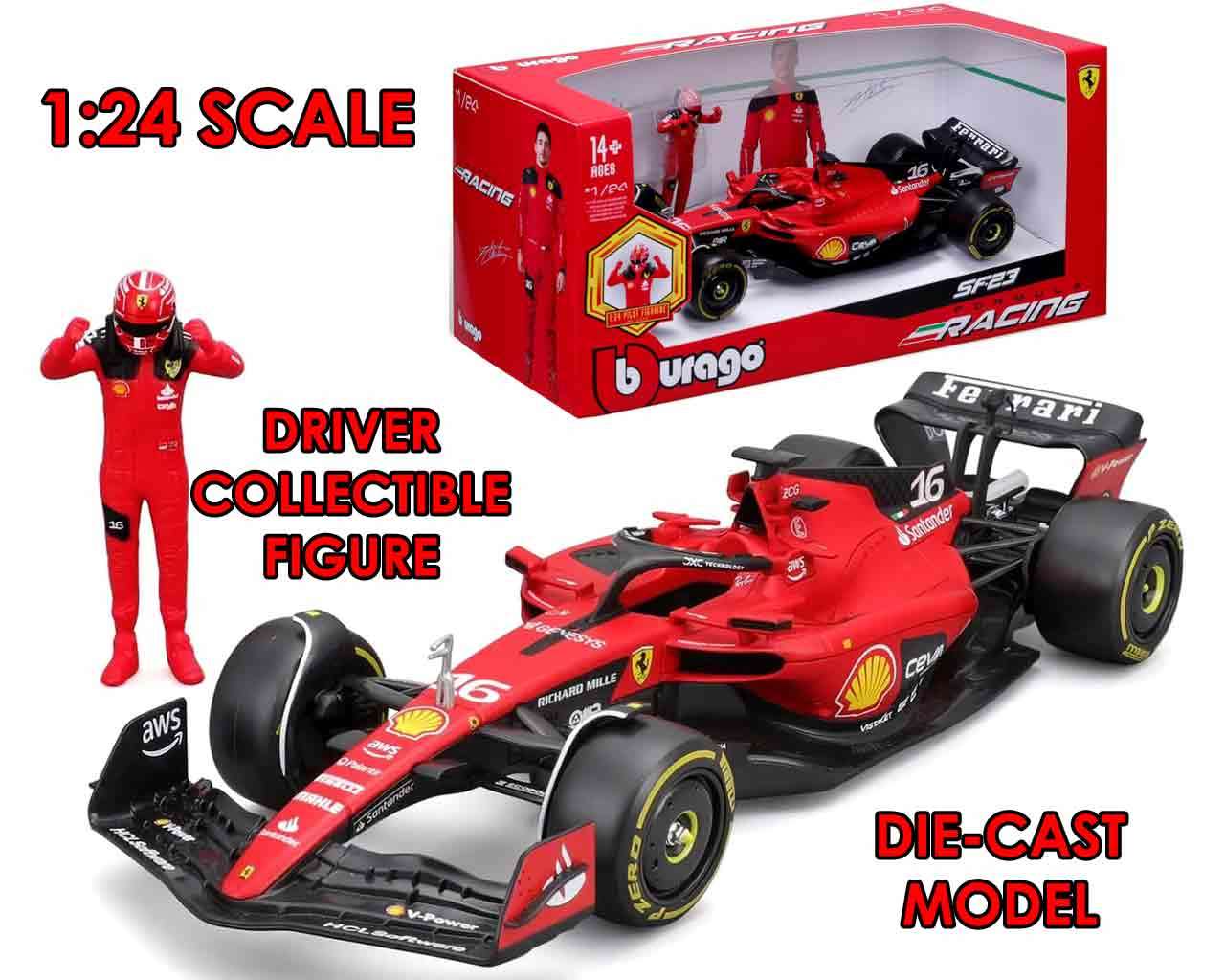 F1 Ferrari SF-23 med Leclerc-figur - 1:24 die-cast modell