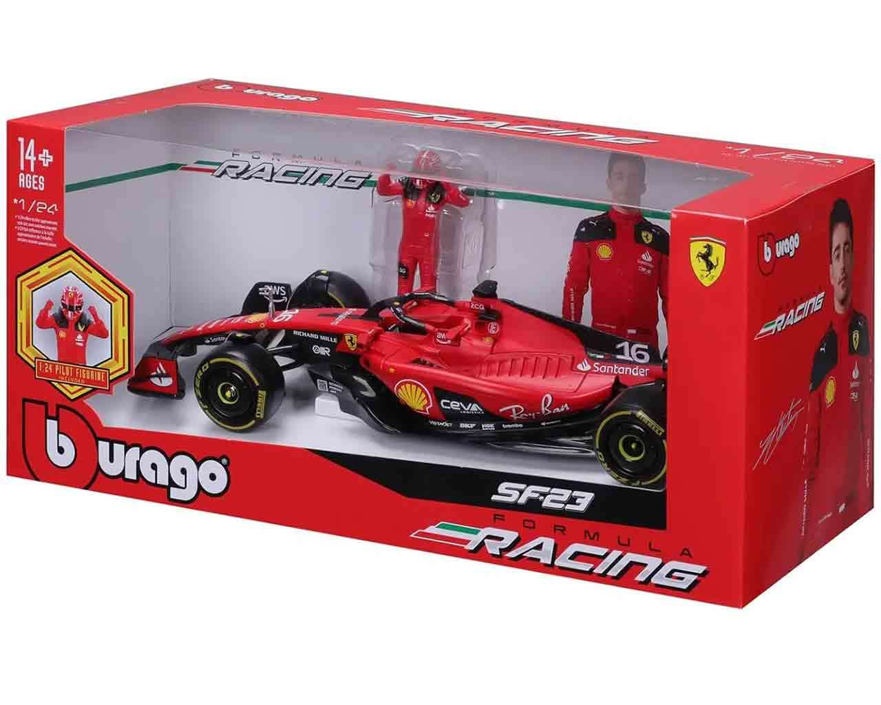 F1 Ferrari SF-23 med Leclerc-figur - 1:24 die-cast modell bburago