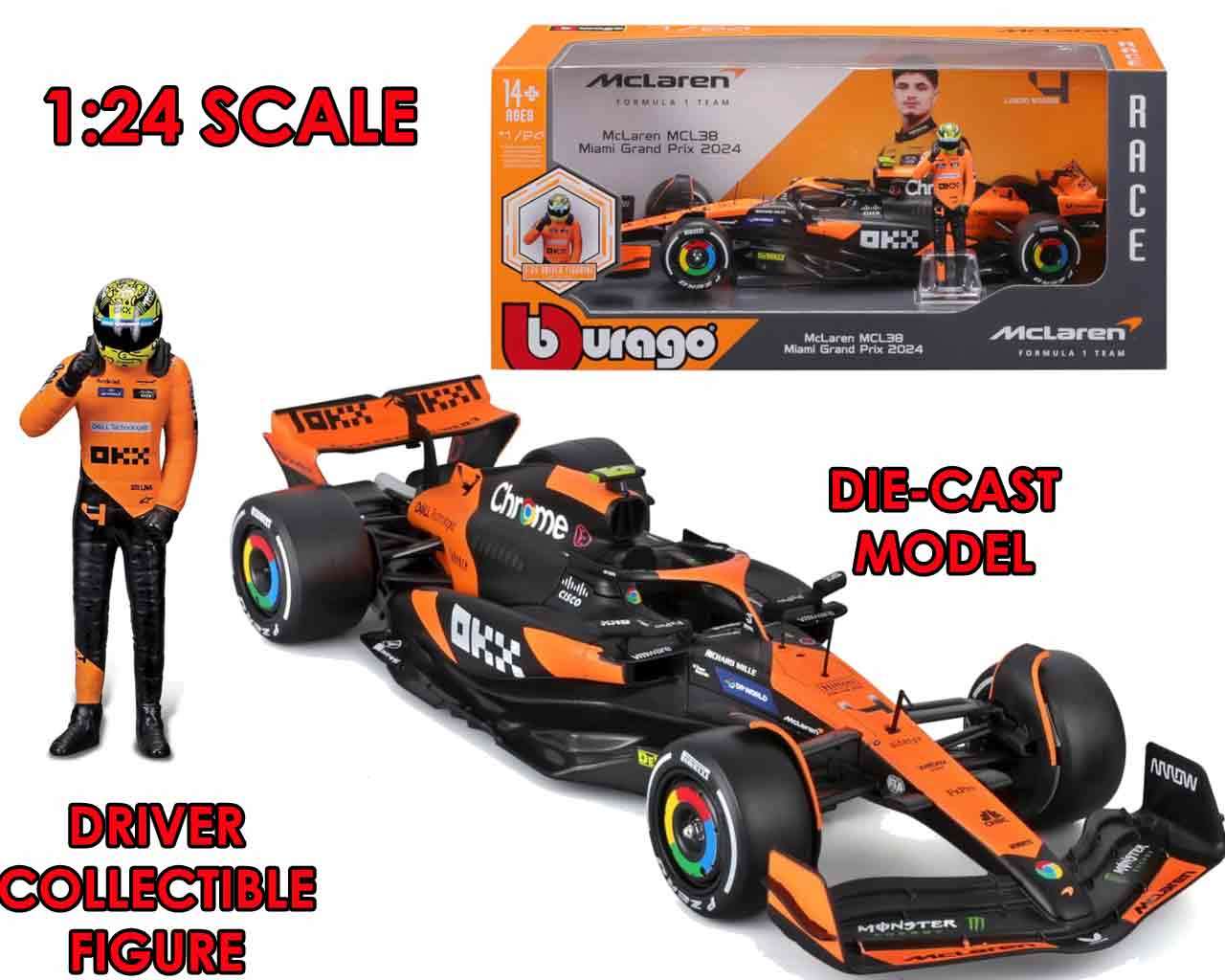 F1 McLaren MCL38 med Norris figur - 1:24 die-cast modell
