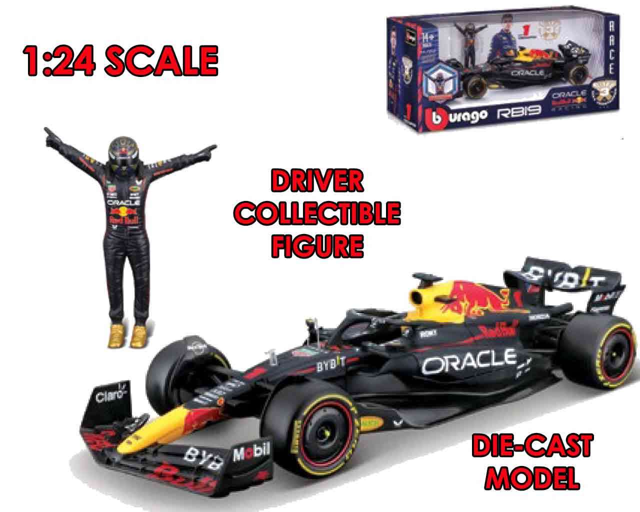 F1 Red Bull Racing RB19 med Verstappen-figur - 1:24 Die-Cast Modell bburago
