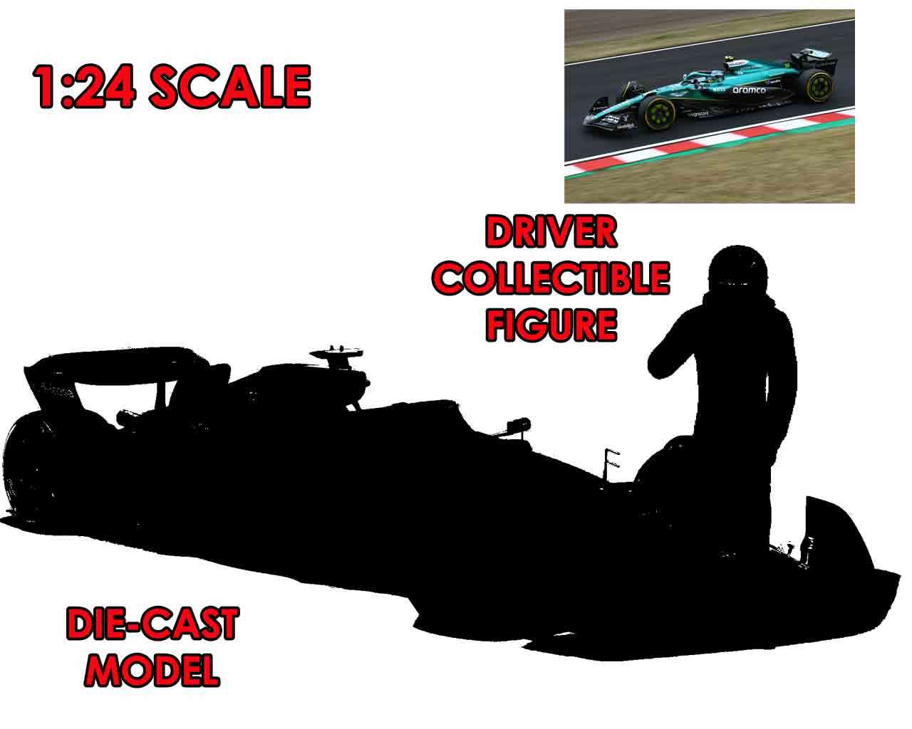 F1 Aston Martin AMR 25 2025 med Alonso-figur - 1:24 Die-Cast Modell bburago