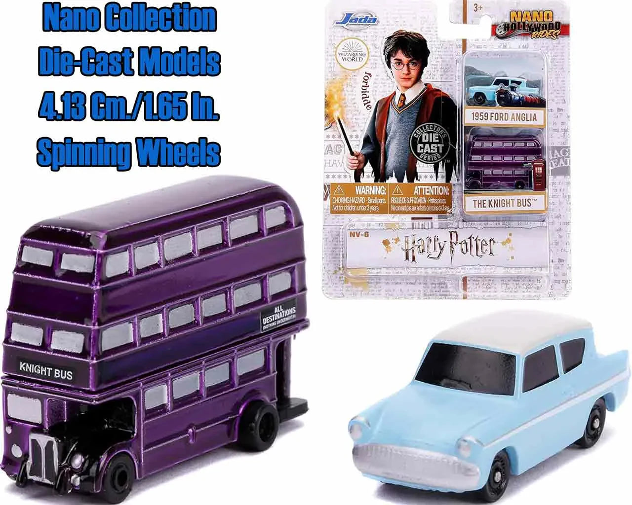 Harry Potter – Ford Anglia & Knight Bus – 2 Ford Anglia & Knight Bus Set – Die-cast Nano Modeller