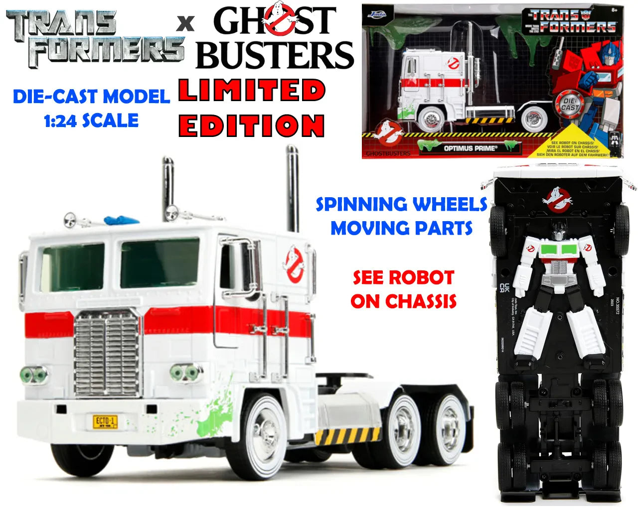 Transformers G1 Ghostbusters - Optimus Prime X Ecto-1 - 1:24 Die-cast-modell