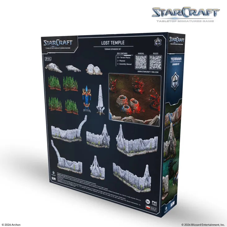 Starcraft Lost Temple-spelbräda i låda - Inkluderar terräng, figurdelar och tygmatta för 1k mineralspel