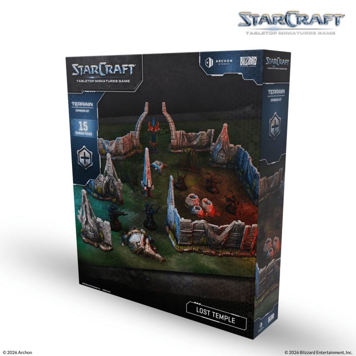 Starcraft Lost Temple-spelbräda i låda - Inkluderar terräng, figurdelar och tygmatta för 1k mineralspel