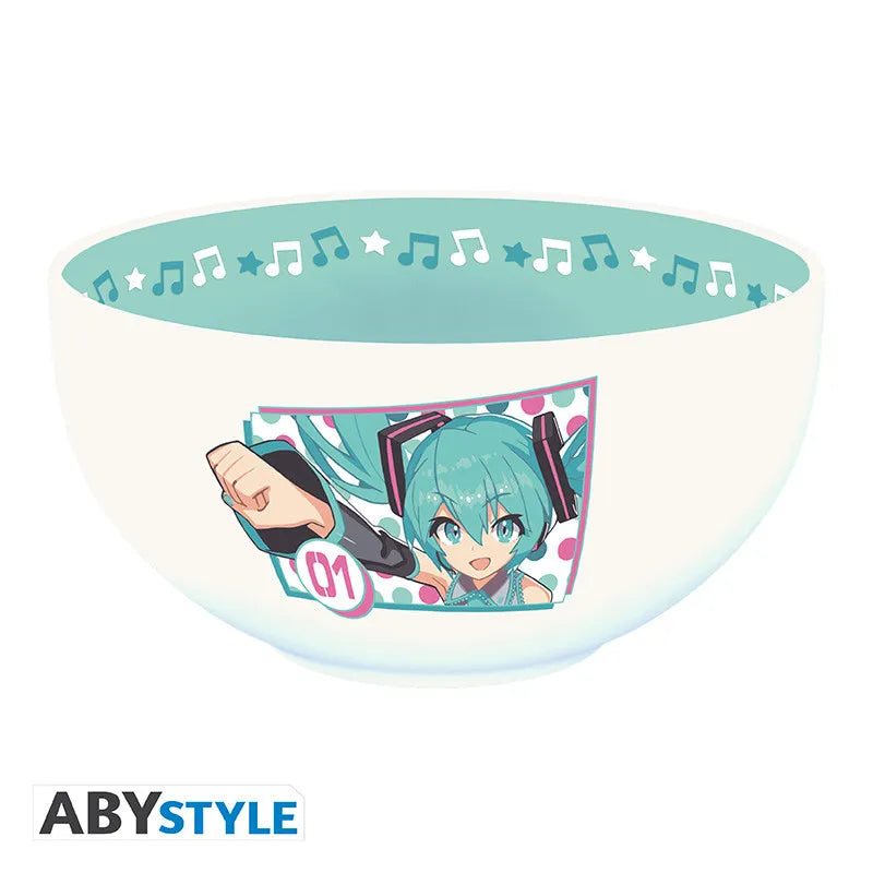 Hatsune Miku bowl in high-quality stoneware, standard size 600 ml, microwave and dishwasher safe