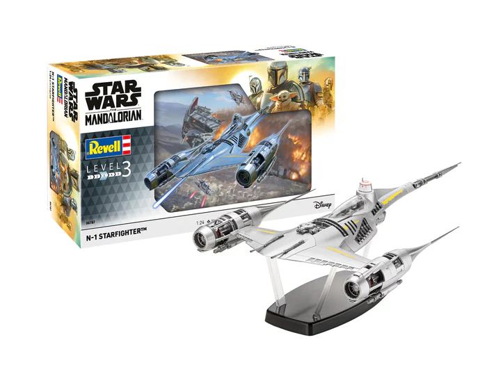 The Mandalorian N1 Starfighter Mk 1:24 Scale Model Kit with 77 Parts, Includes Grogu Seat and Pilot Figure