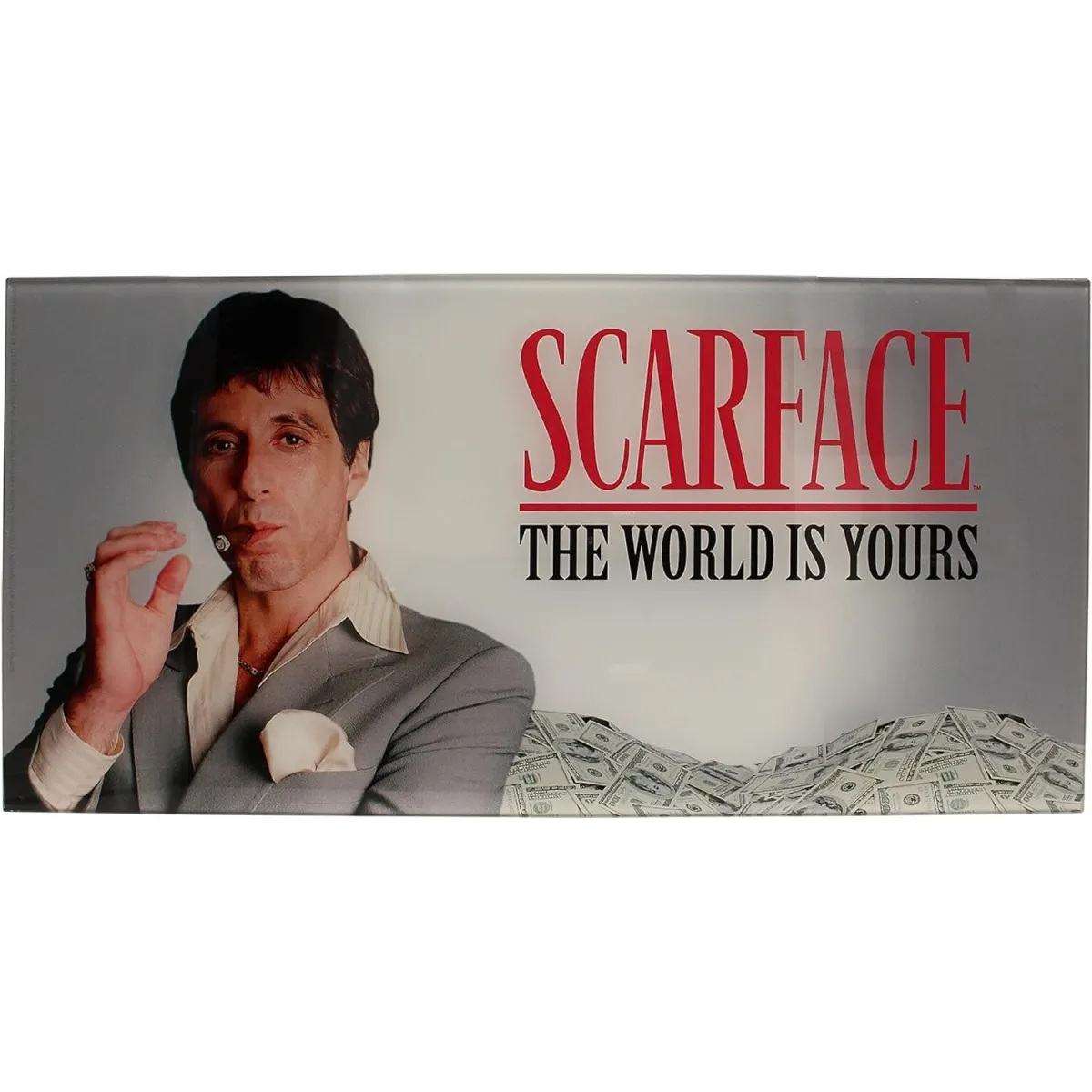 SCARFACE THE WORLD IS YOURS GRAY BACKGROUND 60x30 CM GLASS POSTER