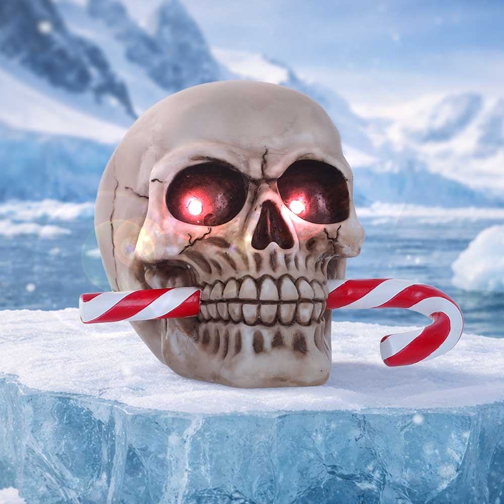 Frostbite Peppermint Candy Cane Skull Figure