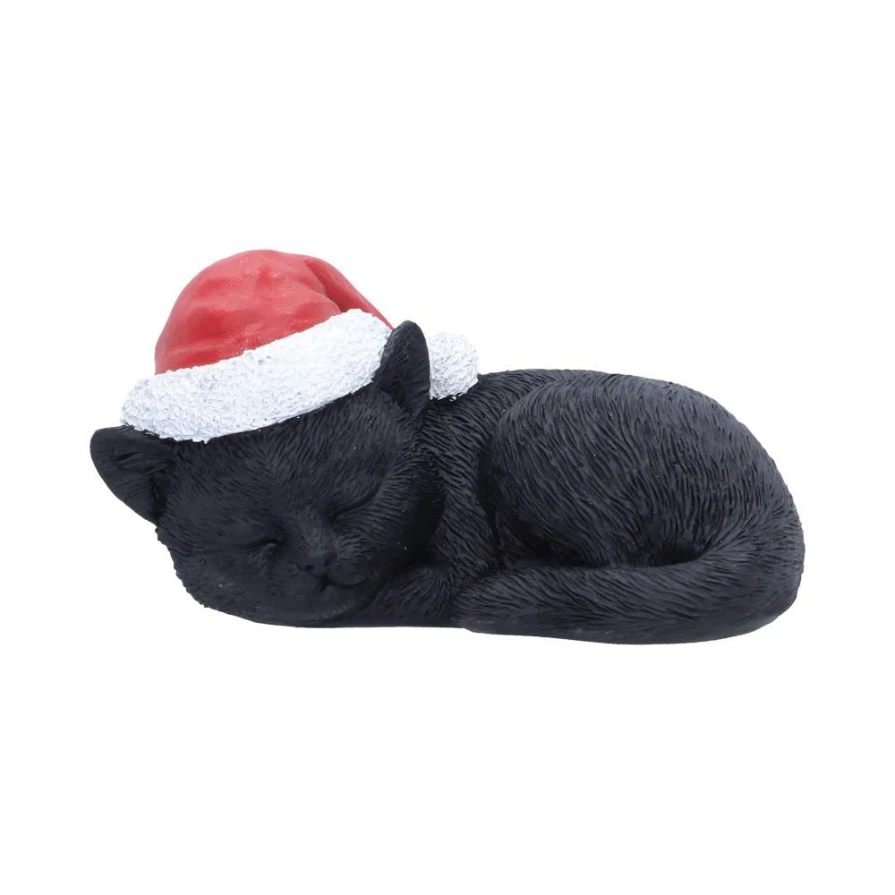 Black Cat Sleeping With Santa Hat Figurine