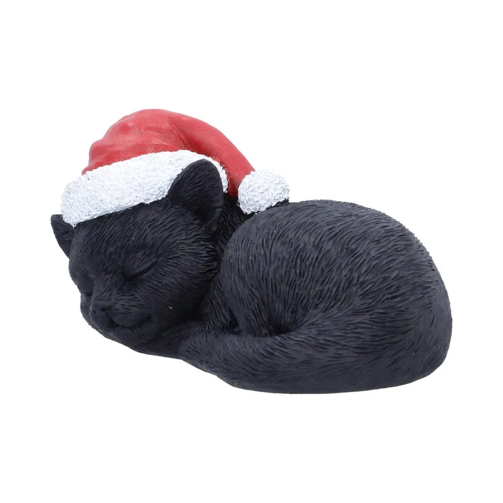 Black Cat Sleeping With Santa Hat Figurine