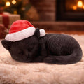 Black Cat Sleeping With Santa Hat Figurine
