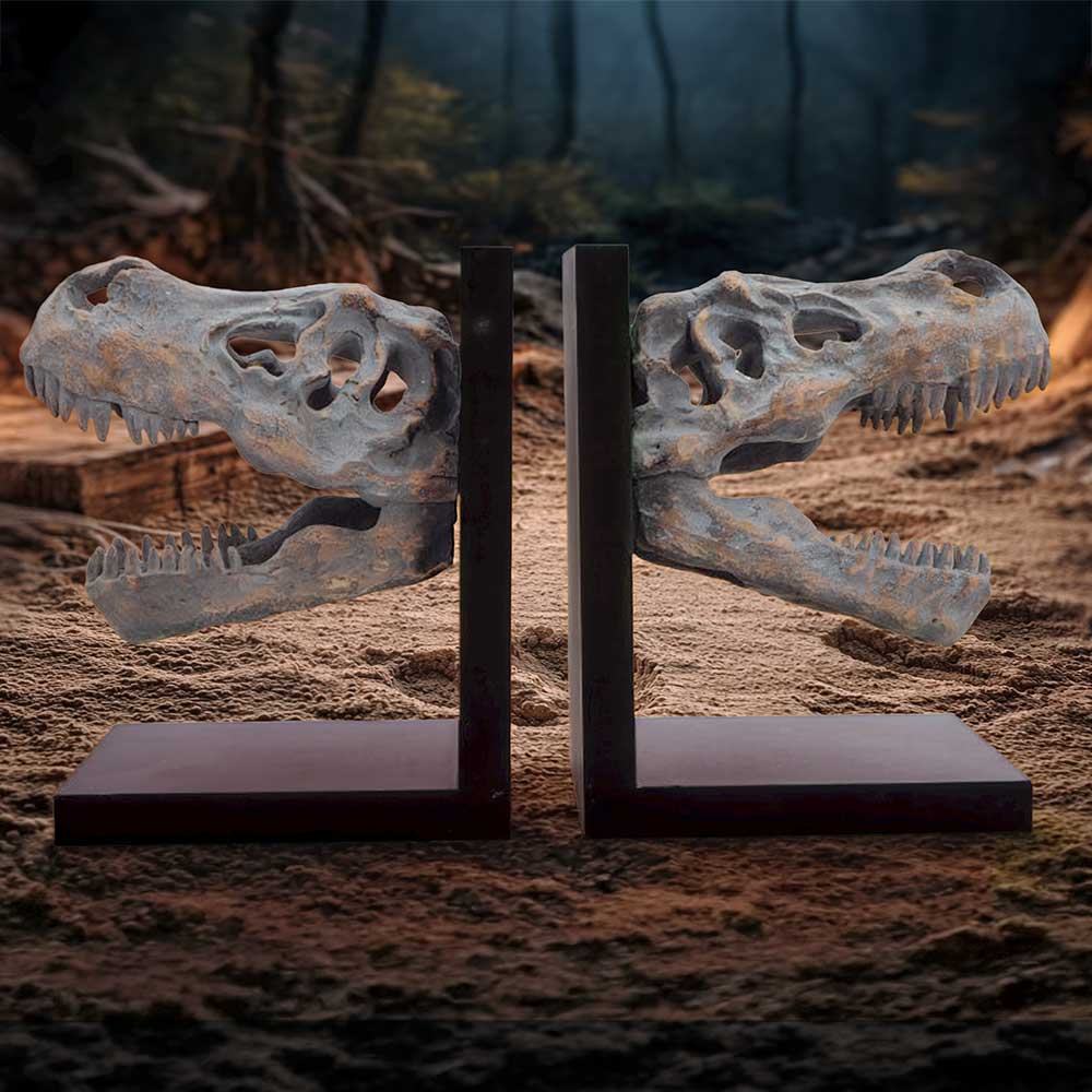 Bookends with Tyrannosaurus Rex Skulls