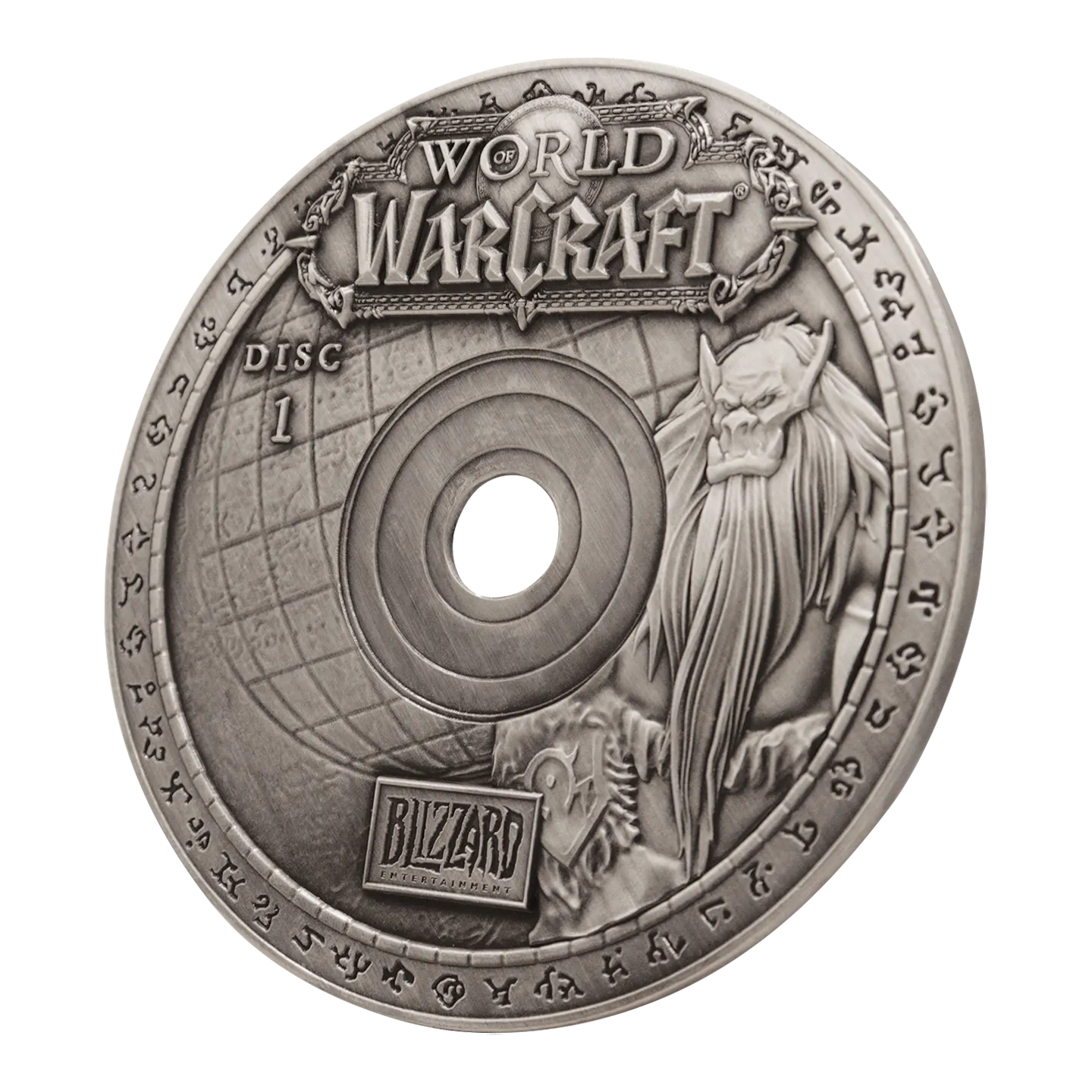 World of Warcraft CD-replika i metall - limiterad utgåva med antik mässingsfinish och presentationsställ