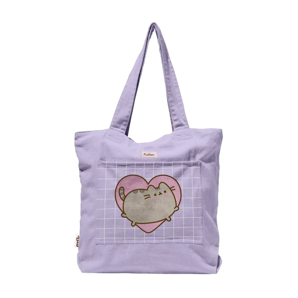 Pusheen ögonblick shoppingväska i canvas med tryck och ytterficka