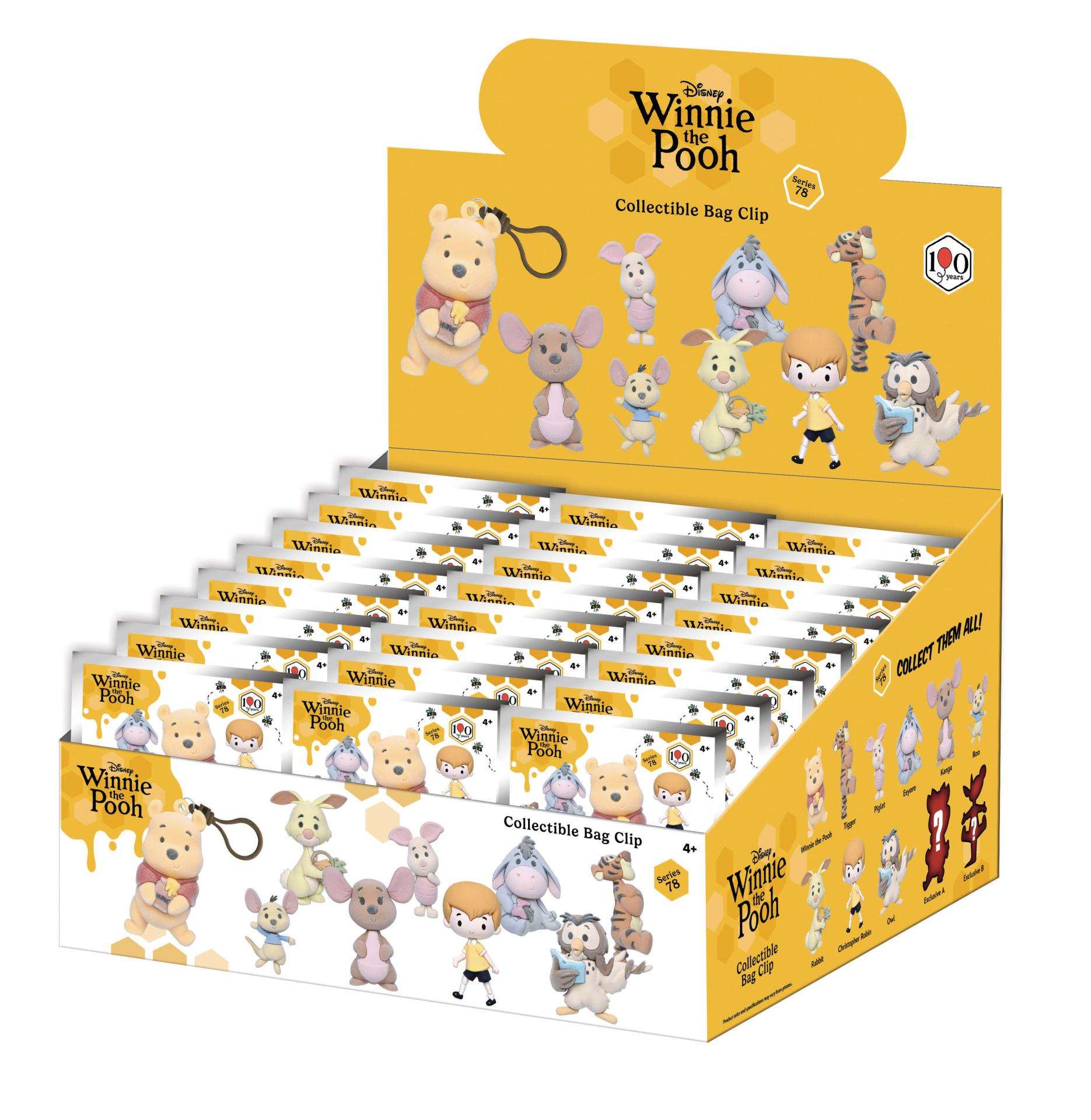 WINNIE THE POOH 100TH ANNIVERSARY FLOCKED BAG CLIP BLIND BOX DISPLAY (24)