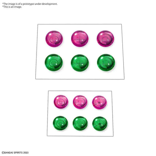 Sex 30 mm anpassade 3D-linsskydd med rosa och gröna cirkulära knappar i två rader