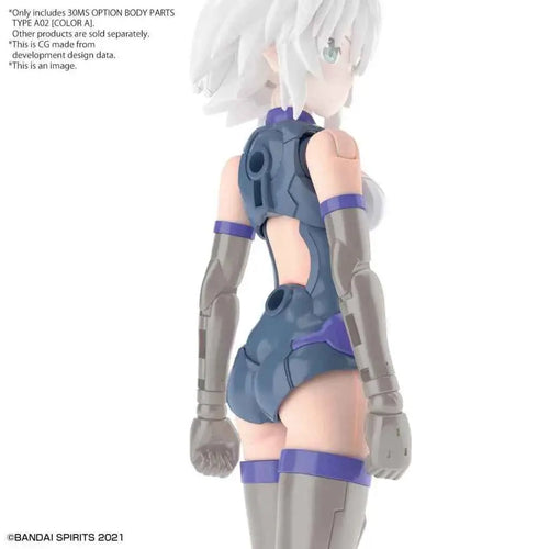 Blå och grå animefigur med vitt hår i futuristisk rustning, 30MS Op Body Parts Typ A02 Färg A