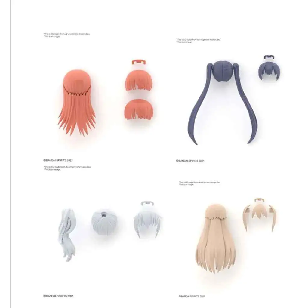 Orange och grå plastiga hårdelar för figurin i 30ms Opt Hair Style Parts Vol 7 - All 4 Ty