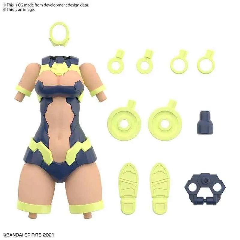 Navyblå och limegrön plastactionfigur med rustad bodysuit, Typ G02 Färg C