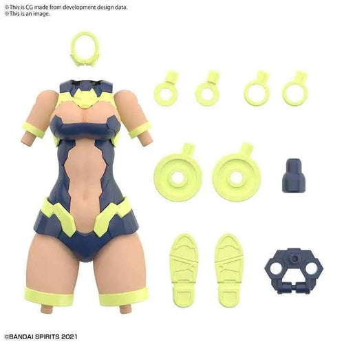 Navyblå och limegrön plastactionfigur med rustad bodysuit, Typ G02 Färg C