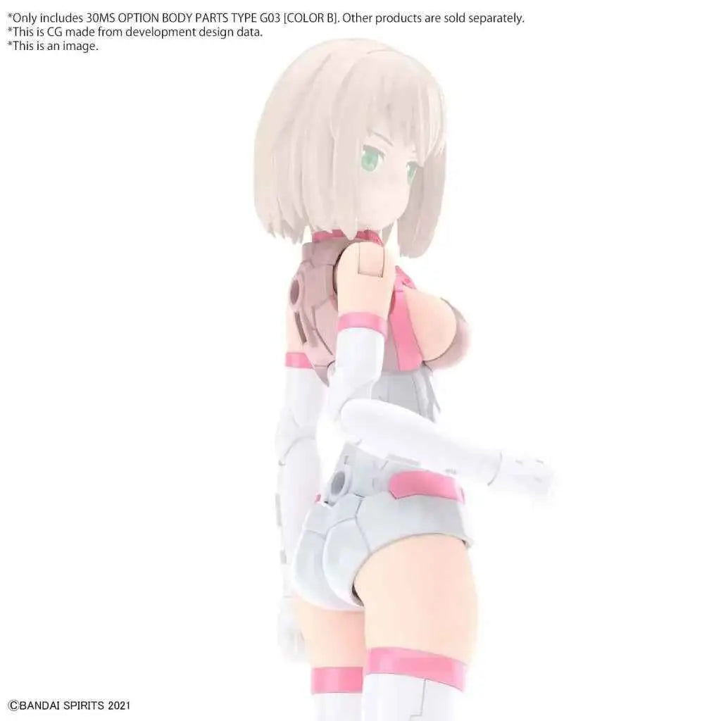 Rosa och vit pansrad animefigur med kort blont hår och gröna ögon, 30ms Option Body Parts Typ G03 - Färg B