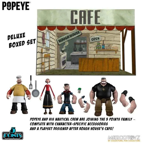 5 Points Popeye deluxe box set med figurer och lekset från Rough Houses café
