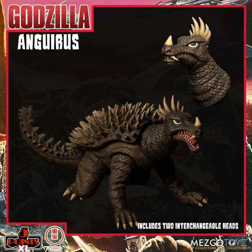 Mörkbrun, fjällig Anguirus-figur från 5 Points XL Godzilla Destroy All Monsters S.1 med framträdande taggar och horn