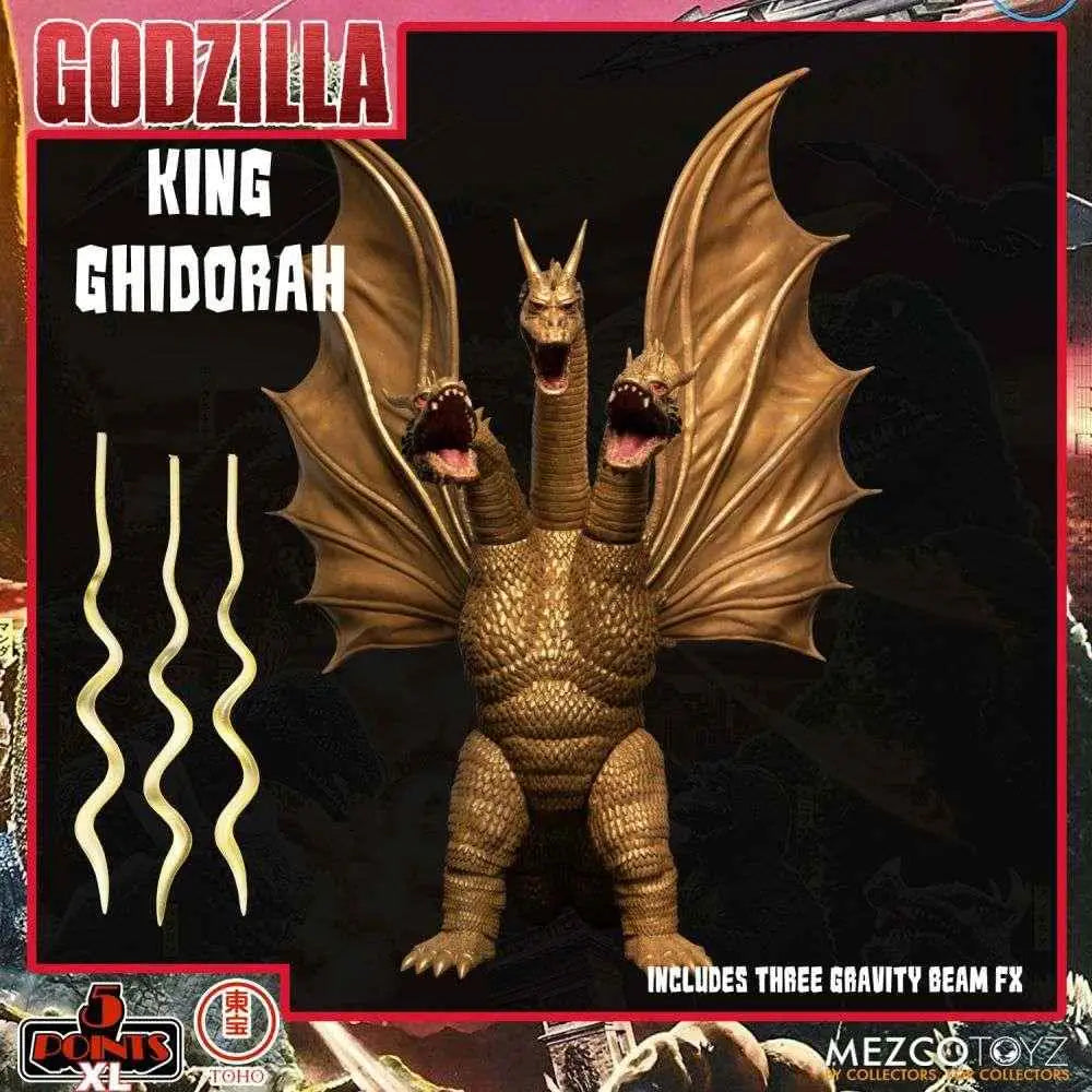 Gyllene trehövdade King Ghidorah-actionfigur med detaljerade fjäll och vingar från Godzilla Destroy Monsters S.2