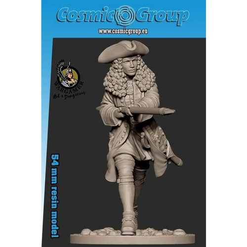 54 mm resinfigur av Astrid från svenska infanteriet i peruk och uniform med musket