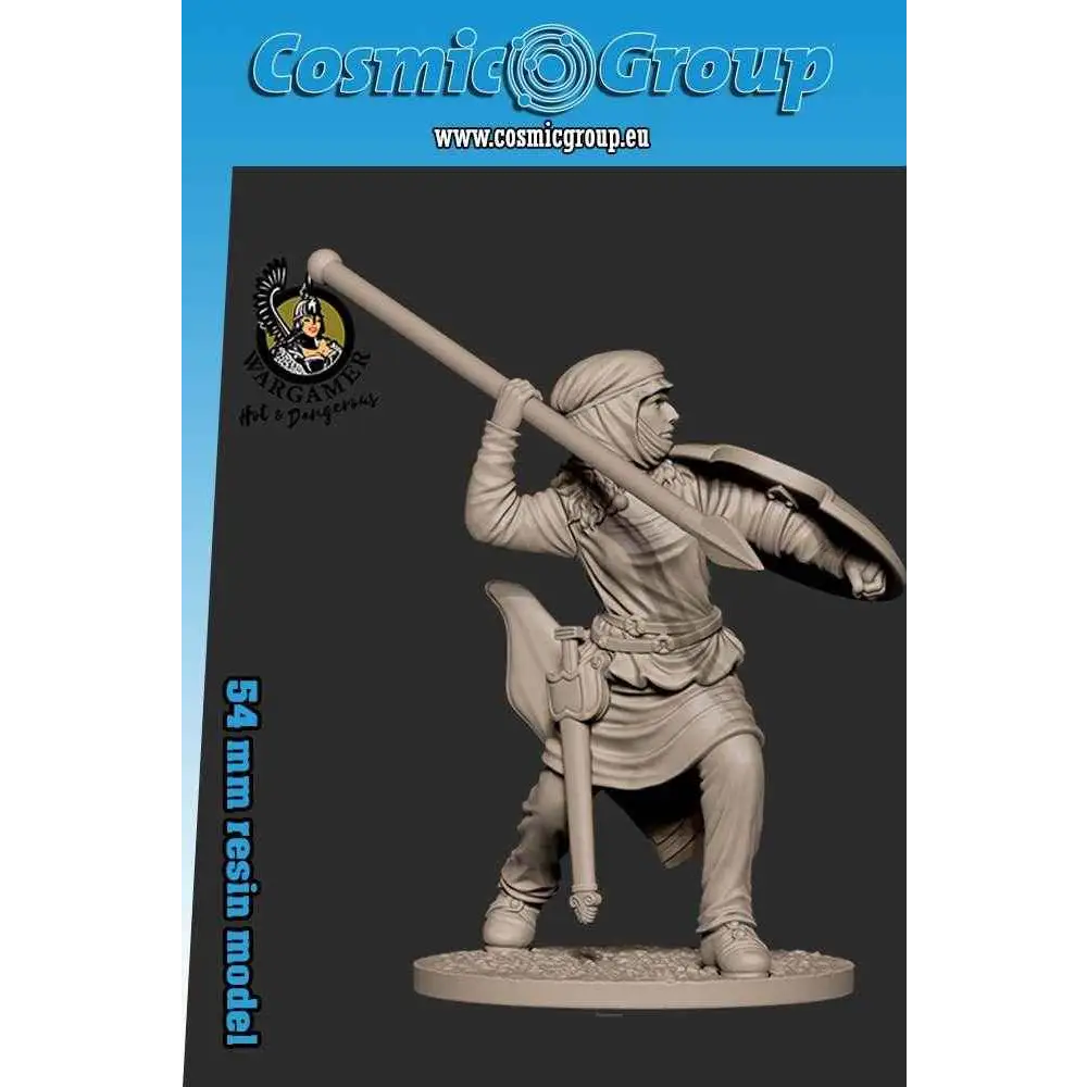 54 mm Darya the Immortal resin warrior med 54 mm Darya the Immortal resin warrior med spjut och sköld i dynamisk stridsposition