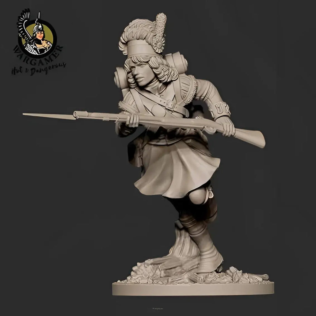 Omlackad 54 mm hartsminiatyr av Fiona från 42nd Highlanders, infanterisoldat med musköte