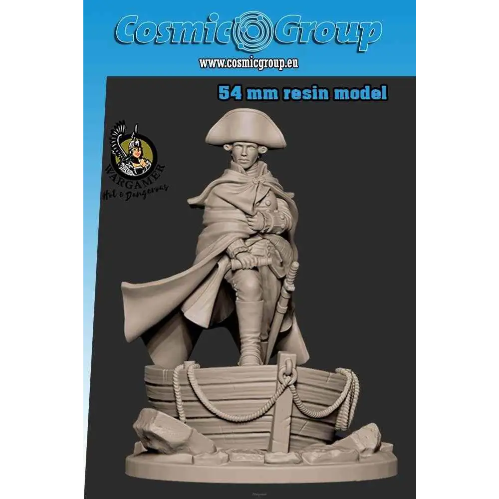 Detaljerad 54 mm resinmodell av Georgette i uniform på miniatyrbåt med rep och stenar