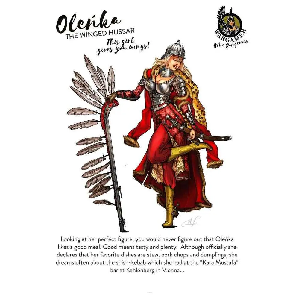 Styliserad illustration av Olenka, den bevingade husaren, i 54 mm-produkt