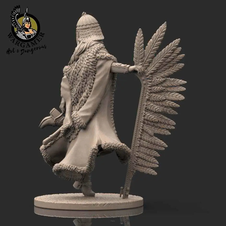 Olenka the Winged Hussar: grå omlackad resinfigur i 54 mm