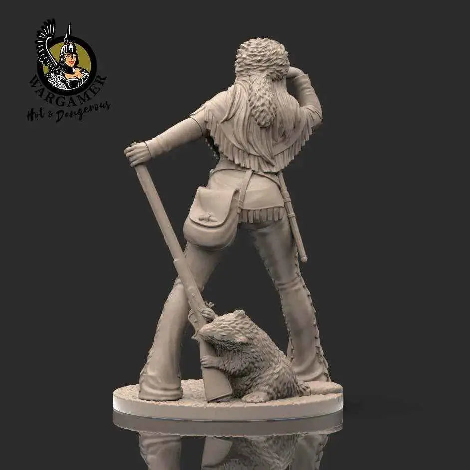 54 mm Ruby the Trapper miniatyr: Omlackad harts, infödd kvinna med gevär och djur