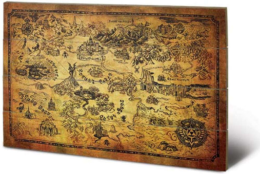 Legend of zelda hyrule map wood print