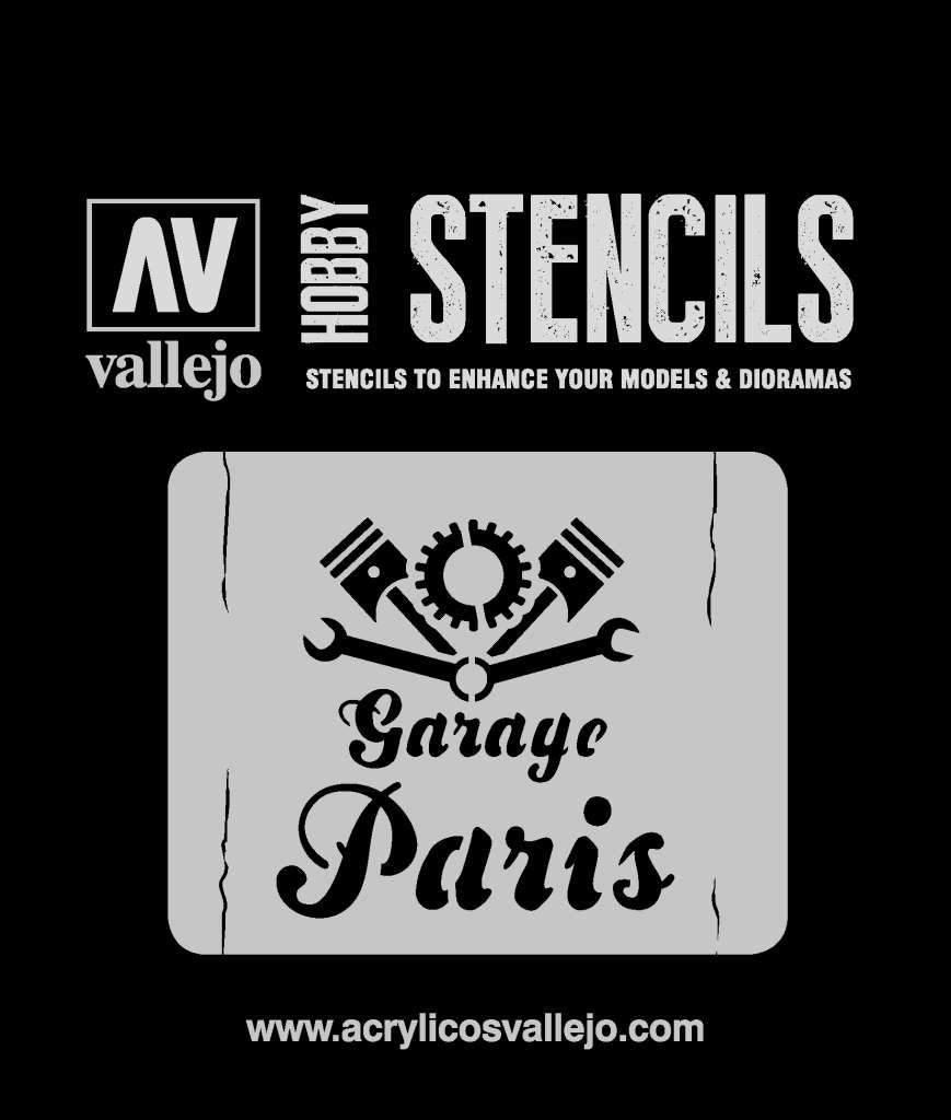 Stencil Stlet001 Vintage Garage Skylt vallejo