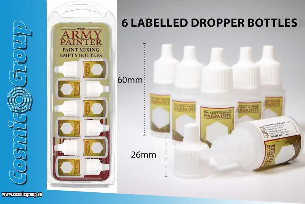 Empty 12 ml paint mixing bottles - set of 6 dropper bottles for custom paint mixing with transparent label and note space