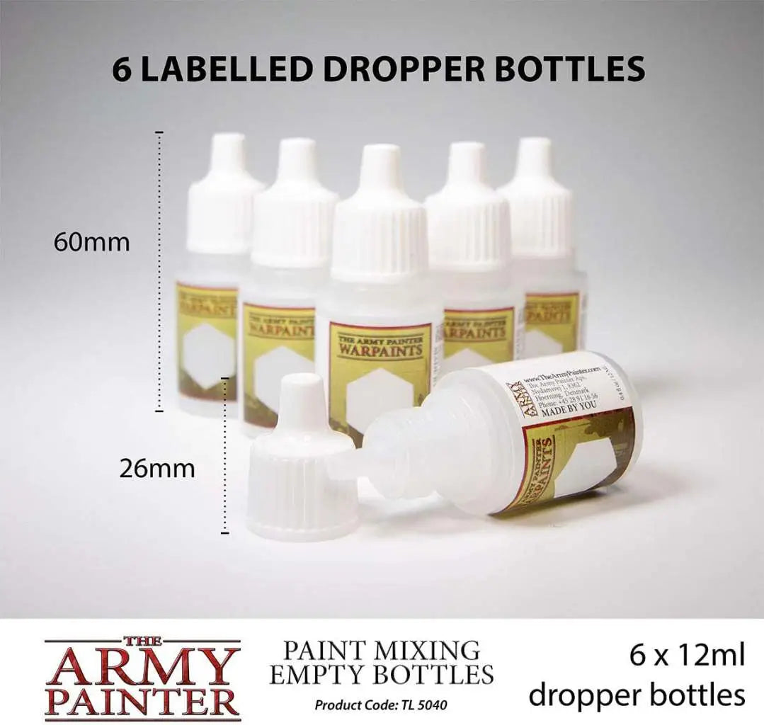 Empty 12 ml paint mixing bottles - set of 6 dropper bottles for custom paint mixing with transparent label and note space