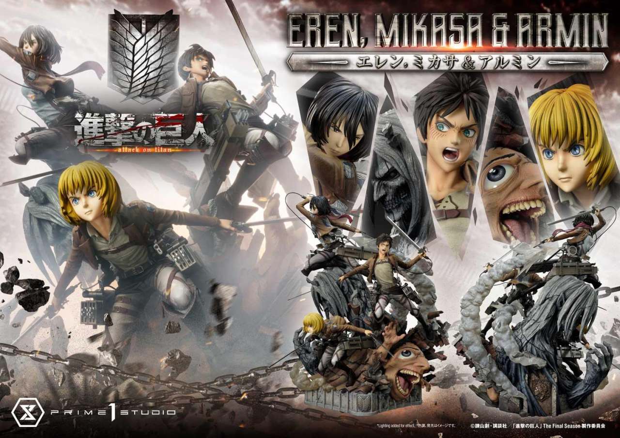Aot Eren Mikasa Armin 1/4 Premium Staty prime 1